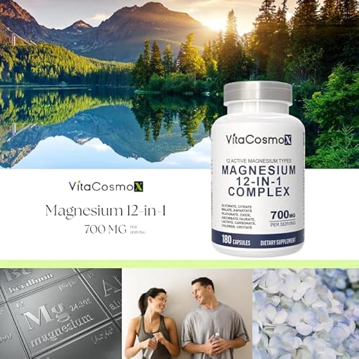 VitaCosmoX Magnesium Complex 700mg – 12-in-1 Magnesium Supplement with Glycinate, Citrate, Malate, Oxide, Taurate & More – High Absorption, 180 Capsules, 90 Servings, Non-GMO - Image 2