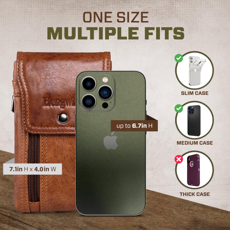 Hengwin Hengwin Phone Holster Case with Belt Clip, Genuine Leather Belt Pouch Belt Case Cell Phone Holder Fit for iPhone 15 Plus 14 Pro Max 11 Pro Max Xs Max 7 Plus 8 Plus (Fit Cellphone with Case On) (Brown)  - Image 4