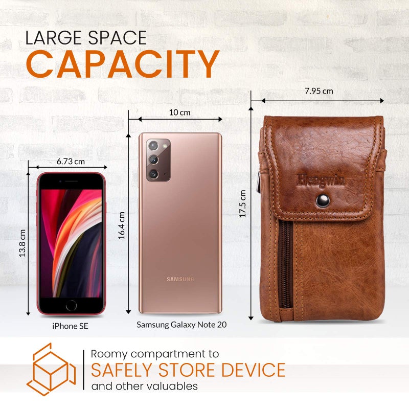 Hengwin Hengwin Phone Holster Case with Belt Clip, Genuine Leather Belt Pouch Belt Case Cell Phone Holder Fit for iPhone 15 Plus 14 Pro Max 11 Pro Max Xs Max 7 Plus 8 Plus (Fit Cellphone with Case On) (Brown)  - Image 3