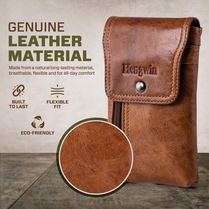 Hengwin Hengwin Phone Holster Case with Belt Clip, Genuine Leather Belt Pouch Belt Case Cell Phone Holder Fit for iPhone 15 Plus 14 Pro Max 11 Pro Max Xs Max 7 Plus 8 Plus (Fit Cellphone with Case On) (Brown)  - Image 2