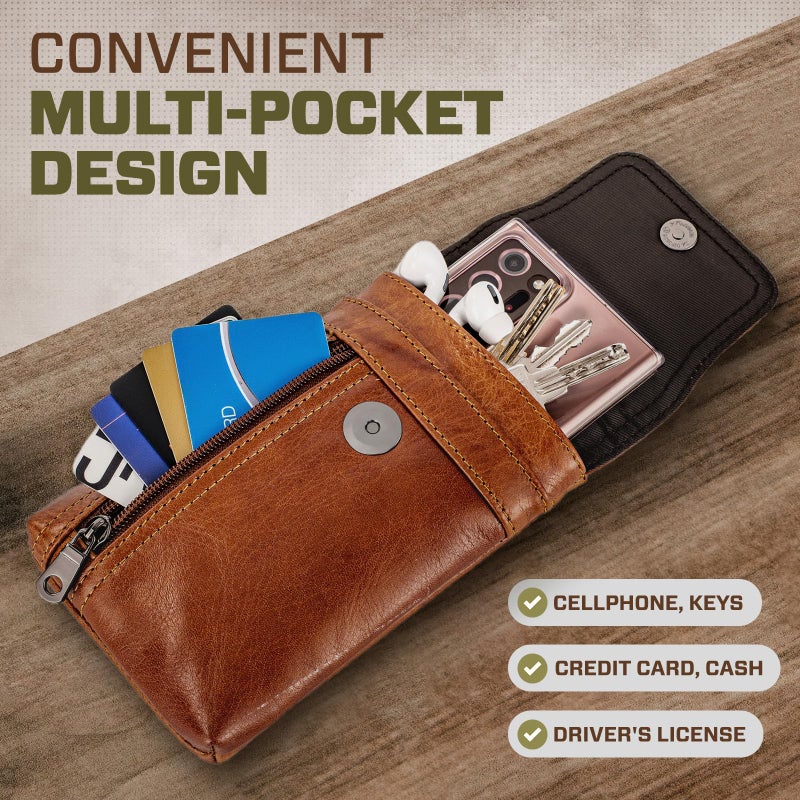 Hengwin Hengwin Phone Holster Case with Belt Clip, Genuine Leather Belt Pouch Belt Case Cell Phone Holder Fit for iPhone 15 Plus 14 Pro Max 11 Pro Max Xs Max 7 Plus 8 Plus (Fit Cellphone with Case On) (Brown)  - Image 5