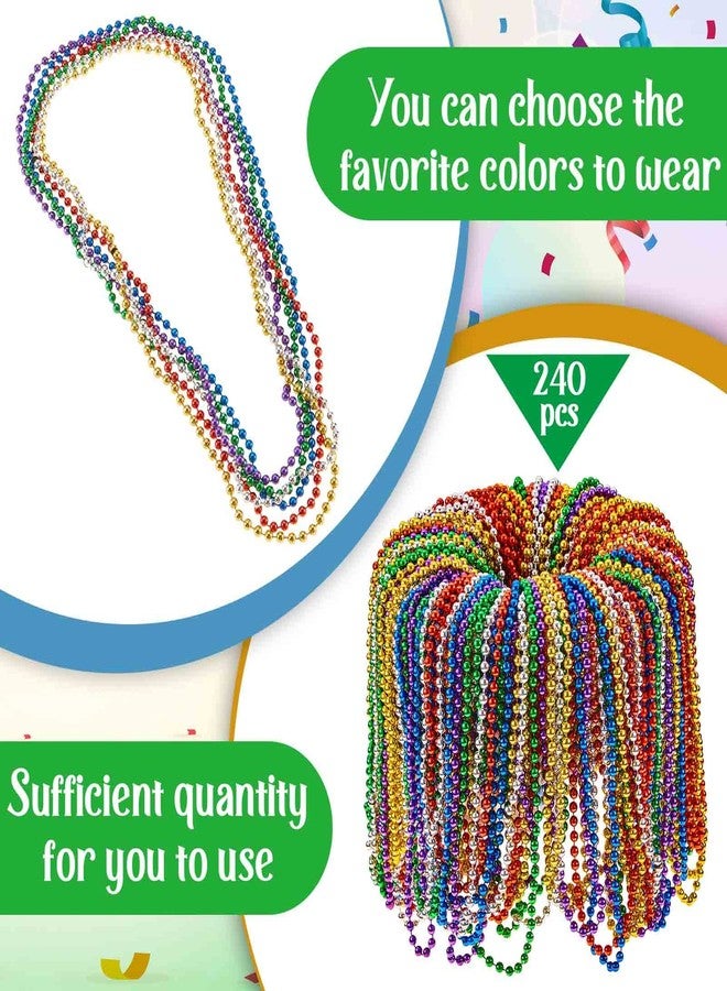 Henoyso 240 Pcs Mardi Gras Bead Necklaces Bulk 6 Color 32'' 6mm Bead Necklace Party Favors Parade Throws Bulk Metallic Mardi Gras Accessories for Wedding Birthday Decorations (Multi Colors) - Image 3