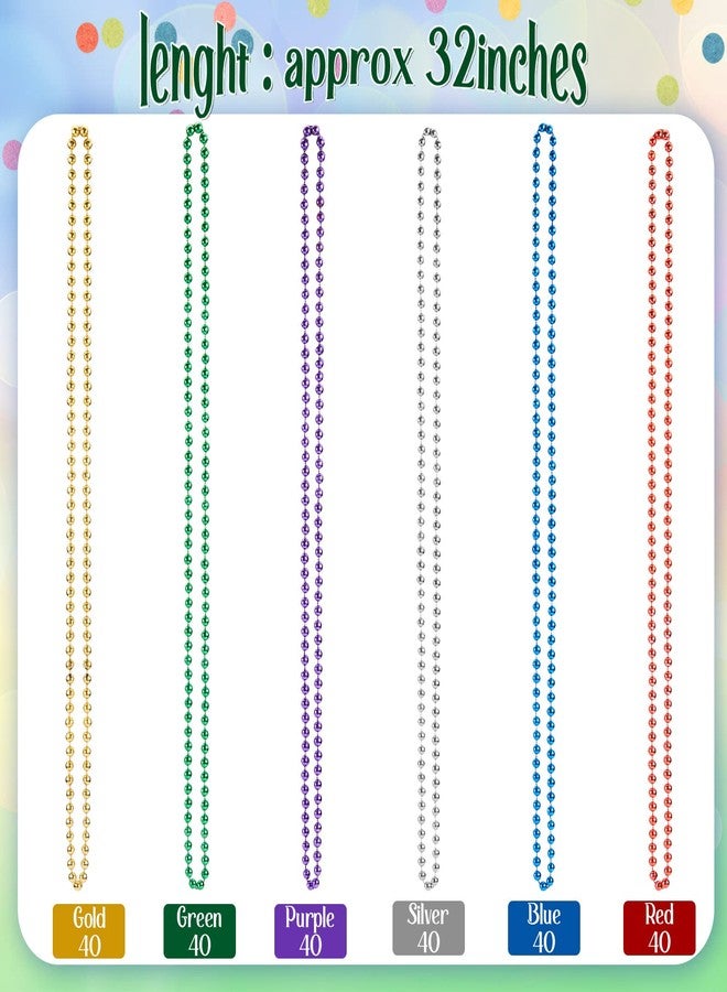 Henoyso 240 Pcs Mardi Gras Bead Necklaces Bulk 6 Color 32'' 6mm Bead Necklace Party Favors Parade Throws Bulk Metallic Mardi Gras Accessories for Wedding Birthday Decorations (Multi Colors) - Image 2
