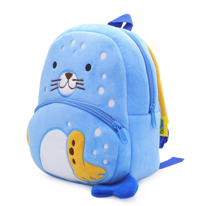 Plush Kids Backpack, Seal Animal Design, Soft Lightweight School Bag for Toddlers and Preschool Kids - Image 3