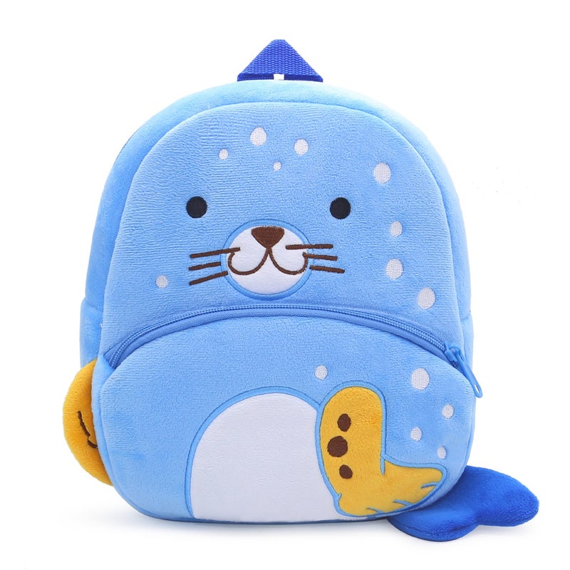 Plush Kids Backpack, Seal Animal Design, Soft Lightweight School Bag for Toddlers and Preschool Kids - Image 2