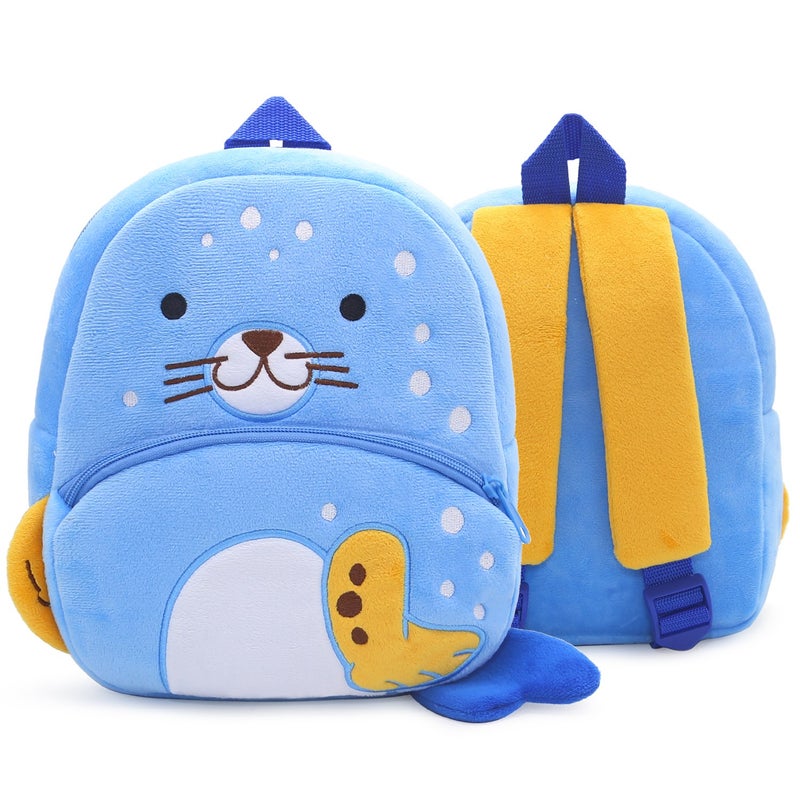 Plush Kids Backpack, Seal Animal Design, Soft Lightweight School Bag for Toddlers and Preschool Kids - Image 1