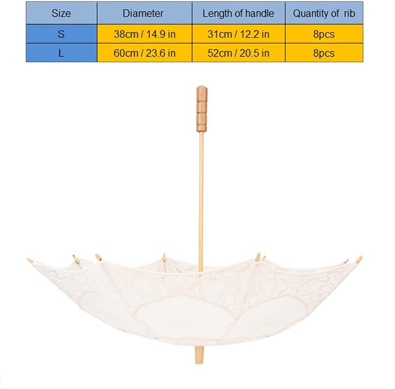 Bridal Lace Cotton Umbrella With Wooden Handle For Wedding Photography Milk White - Image 3
