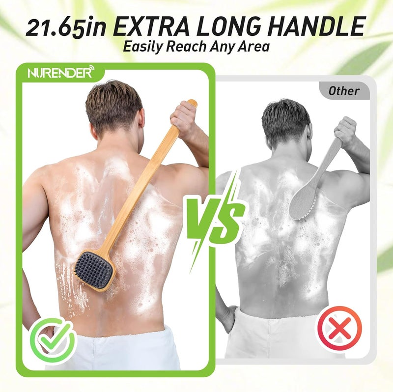 NURENDER DualSided Back Scrubber for Shower 2165 Long Handle Back Brush Soft Silicone for Sensitive Skin Dry Brushing Back Cleansing Dry Quickly Body Bath Brush for Men Women Elderly - Image 3