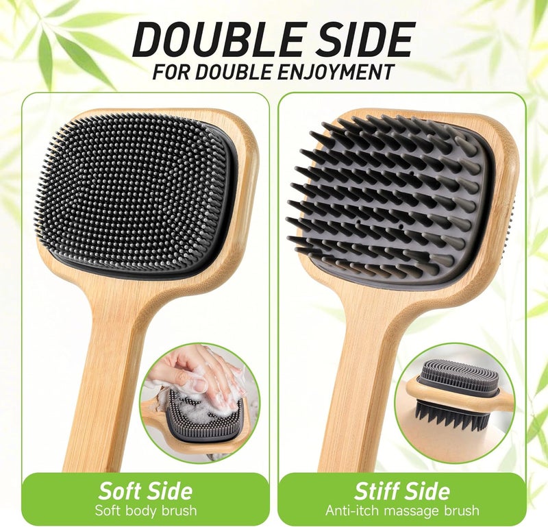 NURENDER DualSided Back Scrubber for Shower 2165 Long Handle Back Brush Soft Silicone for Sensitive Skin Dry Brushing Back Cleansing Dry Quickly Body Bath Brush for Men Women Elderly - Image 2