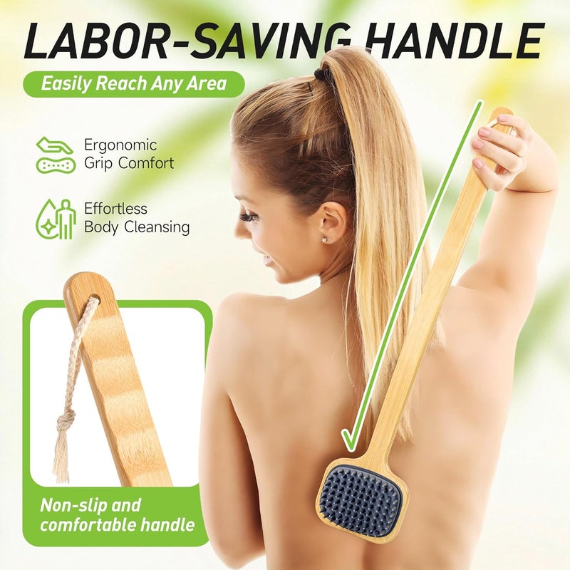 NURENDER DualSided Back Scrubber for Shower 2165 Long Handle Back Brush Soft Silicone for Sensitive Skin Dry Brushing Back Cleansing Dry Quickly Body Bath Brush for Men Women Elderly - Image 5