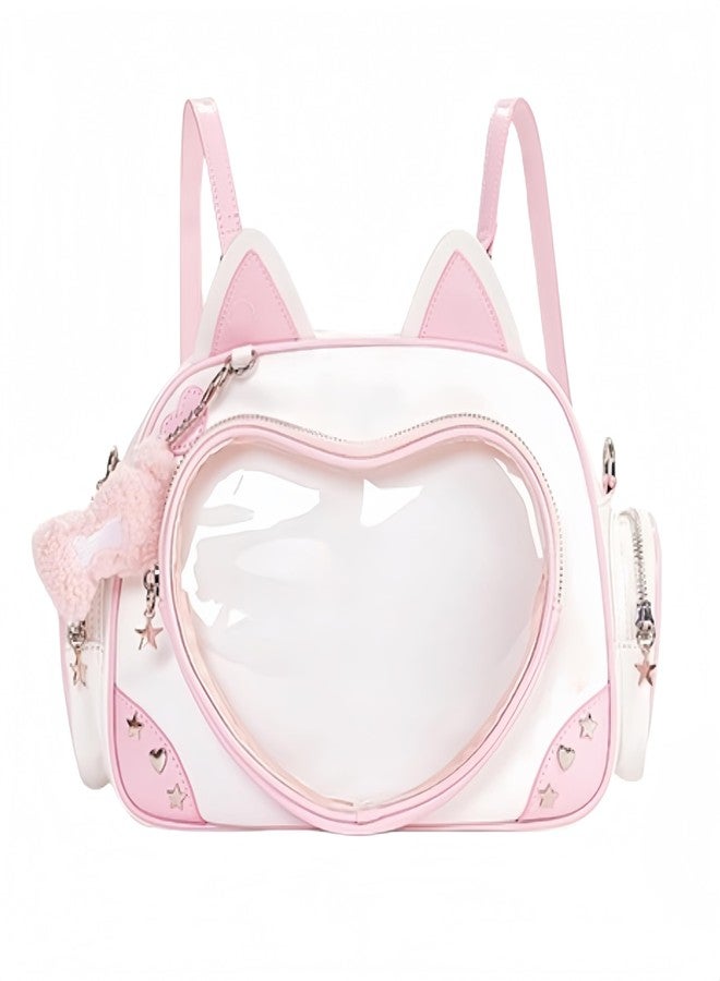 Vobomo Kawaii Ita Bag Cat Pin Backpack Shoulder Crossbody Bag for Miku Anime Heart Clear Layer with Insert (Pink) - Image 1