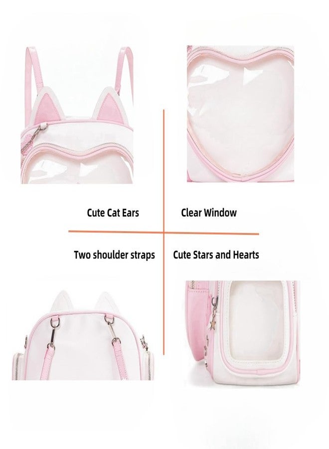 Vobomo Kawaii Ita Bag Cat Pin Backpack Shoulder Crossbody Bag for Miku Anime Heart Clear Layer with Insert (Pink) - Image 5