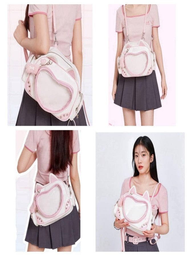 Vobomo Kawaii Ita Bag Cat Pin Backpack Shoulder Crossbody Bag for Miku Anime Heart Clear Layer with Insert (Pink) - Image 2