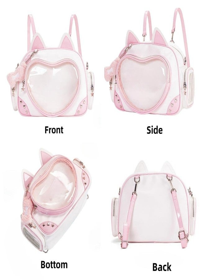Vobomo Kawaii Ita Bag Cat Pin Backpack Shoulder Crossbody Bag for Miku Anime Heart Clear Layer with Insert (Pink) - Image 3