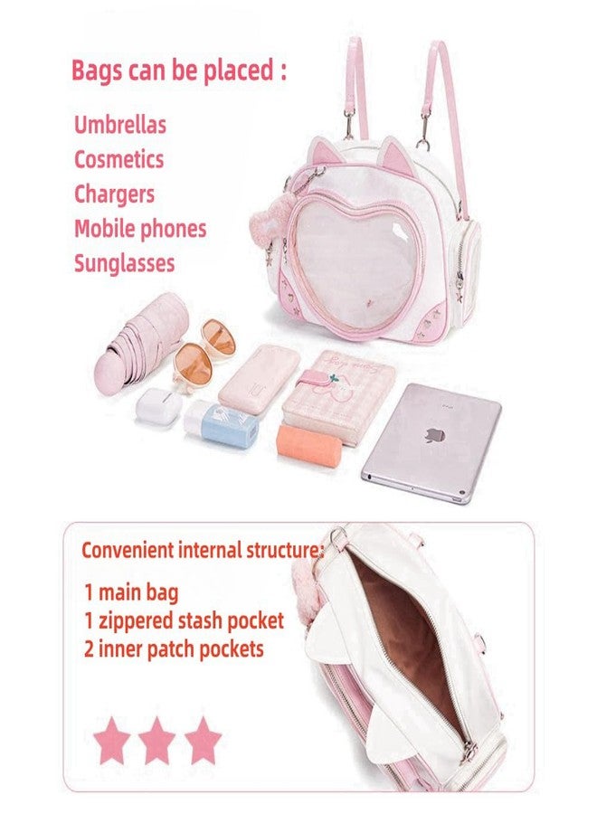 Vobomo Kawaii Ita Bag Cat Pin Backpack Shoulder Crossbody Bag for Miku Anime Heart Clear Layer with Insert (Pink) - Image 4