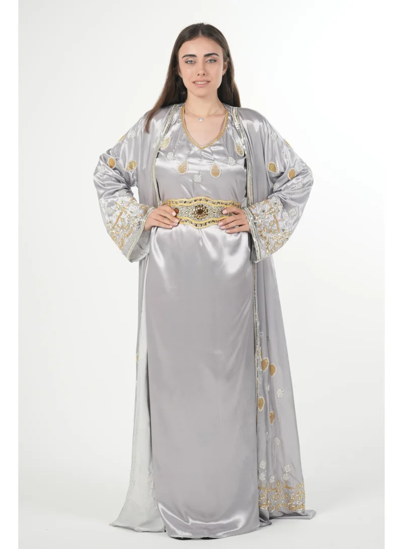 AL BENT AL SHARQIEH embroidered satin kaftan dress
