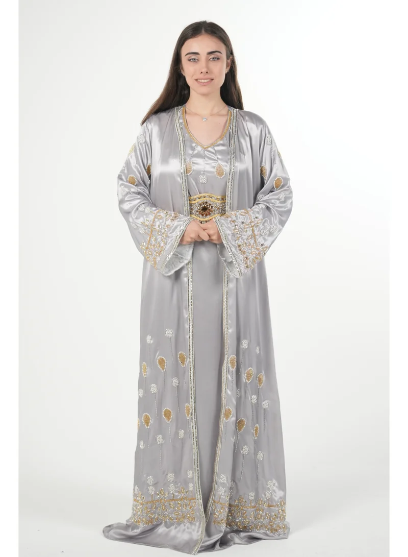 AL BENT AL SHARQIEH embroidered satin kaftan dress