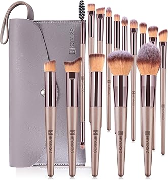 HEYMKGO Makeup Brushes 15 Pcs Make Up Brushes Set Professional Champagne Gold Makeup Brush Pack Foundation Blending Powder Blush Concealers Eyeshadow Eyeliner Makeup Brush Kits with Cosmetics Bag - Image 1