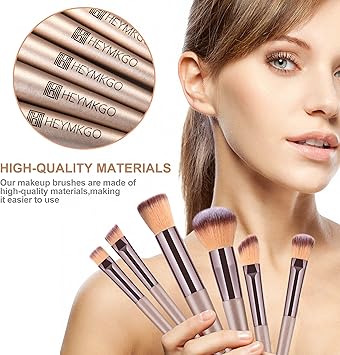 HEYMKGO Makeup Brushes 15 Pcs Make Up Brushes Set Professional Champagne Gold Makeup Brush Pack Foundation Blending Powder Blush Concealers Eyeshadow Eyeliner Makeup Brush Kits with Cosmetics Bag - Image 3