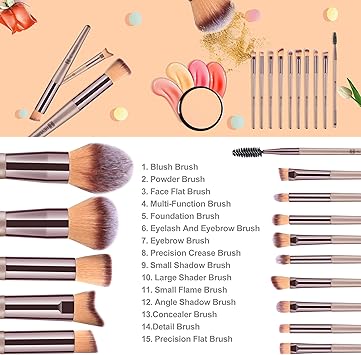 HEYMKGO Makeup Brushes 15 Pcs Make Up Brushes Set Professional Champagne Gold Makeup Brush Pack Foundation Blending Powder Blush Concealers Eyeshadow Eyeliner Makeup Brush Kits with Cosmetics Bag - Image 4