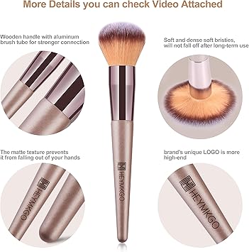 HEYMKGO Makeup Brushes 15 Pcs Make Up Brushes Set Professional Champagne Gold Makeup Brush Pack Foundation Blending Powder Blush Concealers Eyeshadow Eyeliner Makeup Brush Kits with Cosmetics Bag - Image 5