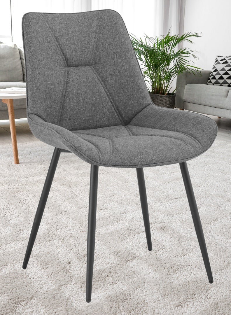 AFT Ergonomic Upholstered Dining Chair with Quilted Backrest – Sturdy Metal Legs, Soft Fabric Seat – Dimensions 85cm Height x 60cm Depth x 54cm Width – Seat Height 48cm – 130 KG Weight Capacity – Modern Design for Home or Office.   Dark Grey (Arfan) - Image 2
