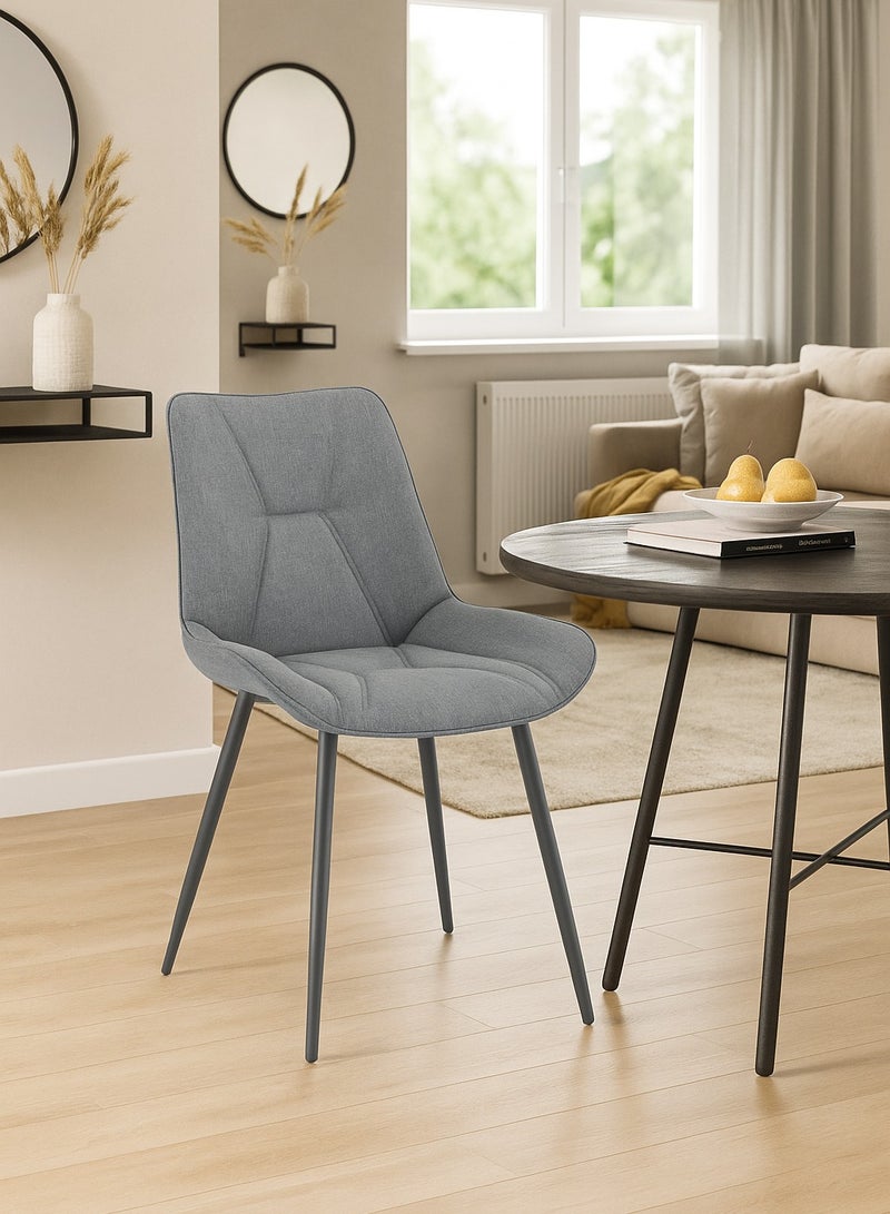 AFT Ergonomic Upholstered Dining Chair with Quilted Backrest – Sturdy Metal Legs, Soft Fabric Seat – Dimensions 85cm Height x 60cm Depth x 54cm Width – Seat Height 48cm – 130 KG Weight Capacity – Modern Design for Home or Office.   Dark Grey (Arfan) - Image 1
