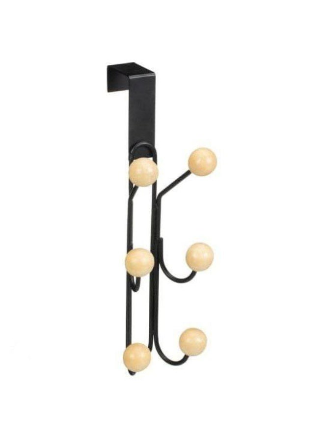 Over-the-Door Hanging Hook Rack with 6 Wooden Pegs – Heavy-Duty Metal Door Hanger Organizer for Clothes, Towels, Bags, and Coats – No Drilling, Easy Installation – Rust-Resistant Black Steel Over Door Hook for Bathroom, Bedroom, and Kitchen - Image 5
