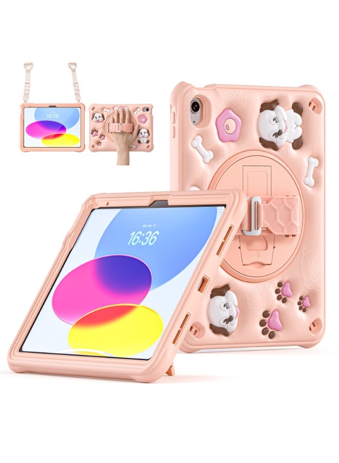 Case for iPad (A16) 11th 10th Generation 10.9" for Kids Boys, Heavy Duty Rugged Cute Cartoon Dolphins Cover with pen+Swivel Stand+Handle Strap, Pink - Image 3