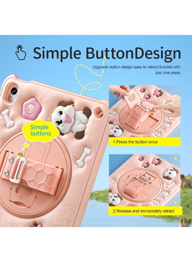 Case for iPad (A16) 11th 10th Generation 10.9" for Kids Boys, Heavy Duty Rugged Cute Cartoon Dolphins Cover with pen+Swivel Stand+Handle Strap, Pink - Image 5