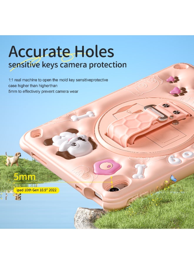 Case for iPad (A16) 11th 10th Generation 10.9" for Kids Boys, Heavy Duty Rugged Cute Cartoon Dolphins Cover with pen+Swivel Stand+Handle Strap, Pink - Image 2