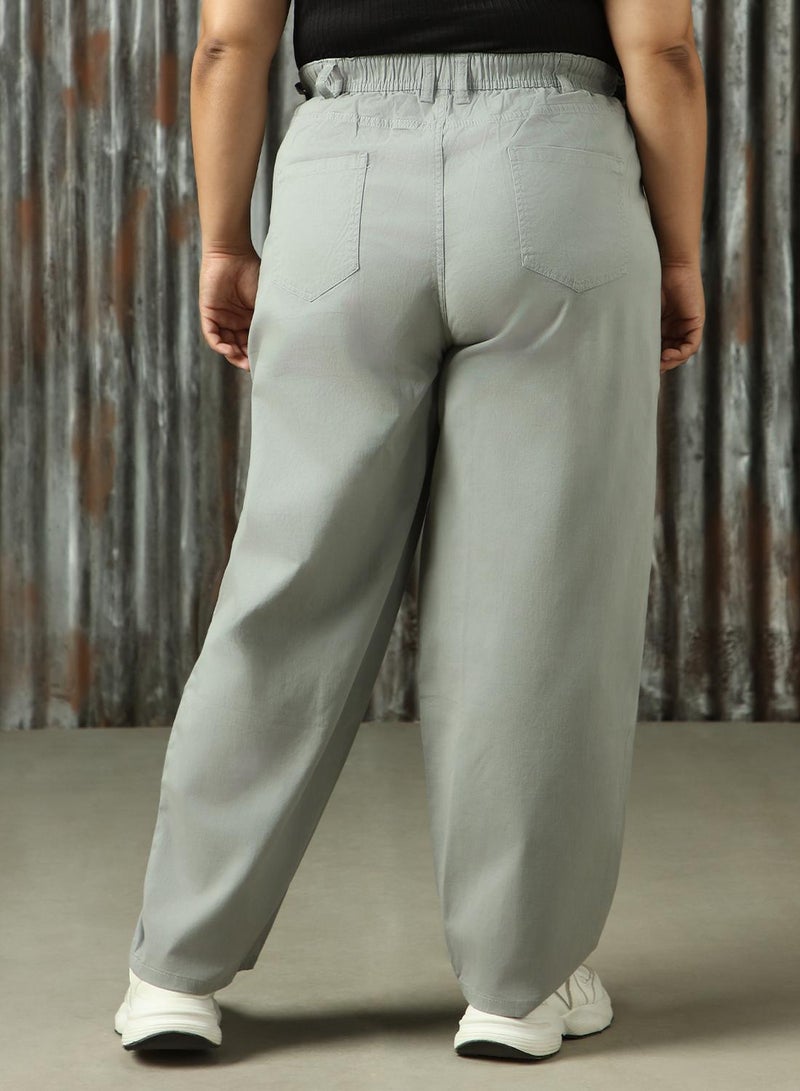 HIGH STAR Women's Sage Green Cotton Blend Solid Plus Size Chinos Trouser  - Image 3