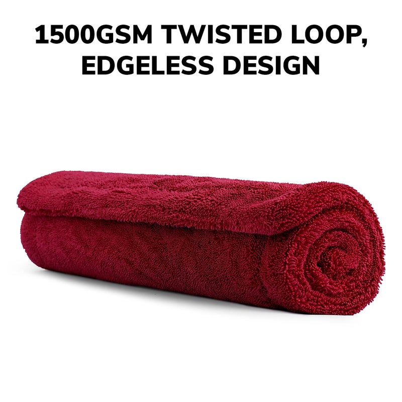 ShineXPro Microfiber Cloth for Car - Big Daddy 1500 GSM Large (60x40 CM) Twisted Loop Car Cleaning Cloth - Edgeless Design with Plush Pile and Lint Free Cloth for Drying and Detailing (Red) - Image 2