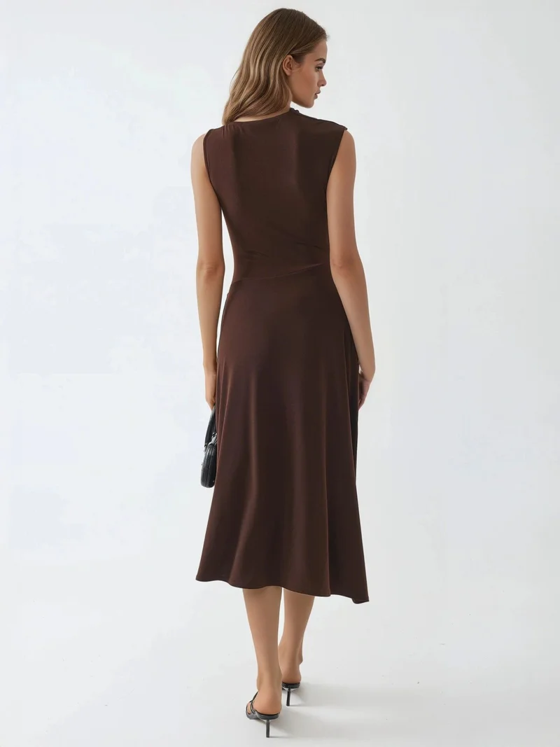 Busem Coffee Brown BUSEM Accessory Detailed Asymmetrical Midi Dress for Women | Best Price UAE