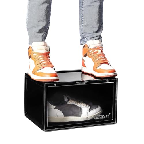 SNEAKARE Stackable Shoe Storage Box | Heavy Duty Plastic Sneaker Crate with Magnetic Door | Shoe Organizer for Men & Women | Fits Upto UK 14 | Durable Shoe Storage Box Grey Pack of-2 - Image 1