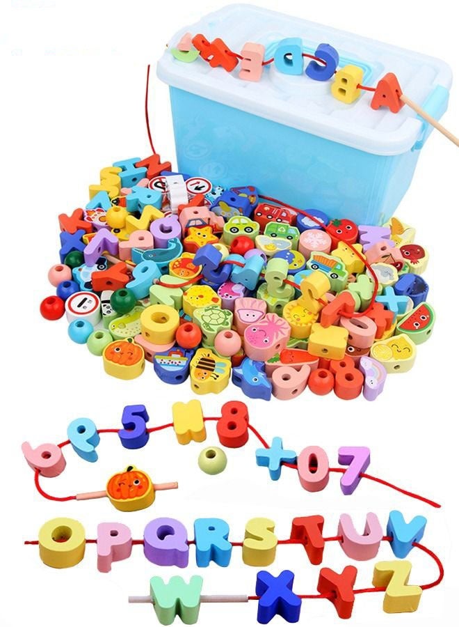 DURKU Wooden Lacing Beads Toy Set with Storage Box - Educational Game for Parent-Child Interaction and Art Creativity Skills Development - Ideal for Multiple Themes - 95 Pieces - Image 1