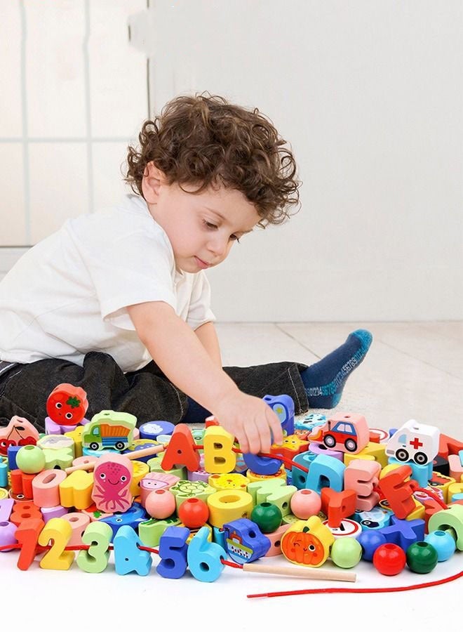 DURKU Wooden Lacing Beads Toy Set with Storage Box - Educational Game for Parent-Child Interaction and Art Creativity Skills Development - Ideal for Multiple Themes - 95 Pieces - Image 2