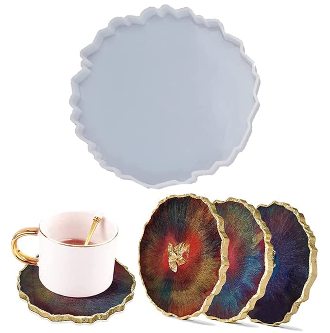 AmigozZ(Size 4.2inch/11cm) Resin Coaster Moulds,Silicone Moulds for Resin Casting,Silicone Agate Coaster Moulds for Making Resin Geode,Agate Slice Coasters,Cup Mats,Home Decoration-(1pc) - Image 1
