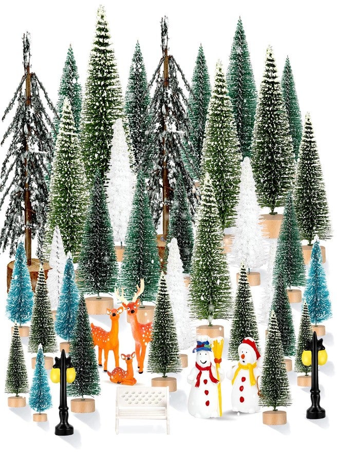 ONESING 30 Pcs Christmas Accessories - Bottle Brush Trees, Bench, Pathway Light, Miniature Village Sets for Home Indoor Holiday Party Decorations - Image 1