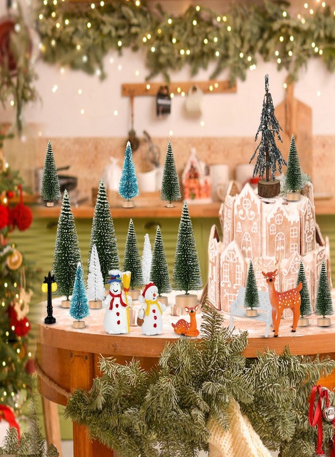 ONESING 30 Pcs Christmas Accessories - Bottle Brush Trees, Bench, Pathway Light, Miniature Village Sets for Home Indoor Holiday Party Decorations - Image 4