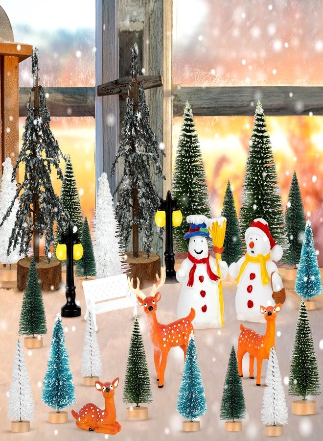 ONESING 30 Pcs Christmas Accessories - Bottle Brush Trees, Bench, Pathway Light, Miniature Village Sets for Home Indoor Holiday Party Decorations - Image 5