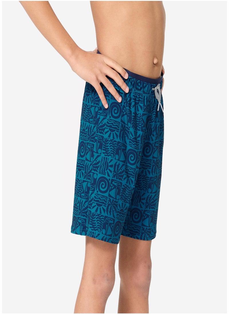 NABAIJI NABAIJI by DECATHLON, Boys' Long Swim Shorts 100 Atao Comfortable & Stretchable Blue  - Image 3
