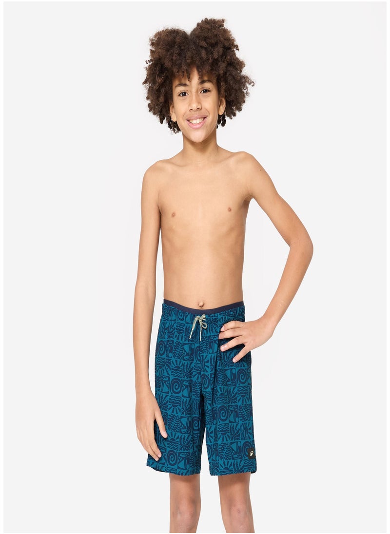 NABAIJI NABAIJI by DECATHLON, Boys' Long Swim Shorts 100 Atao Comfortable & Stretchable Blue  - Image 2