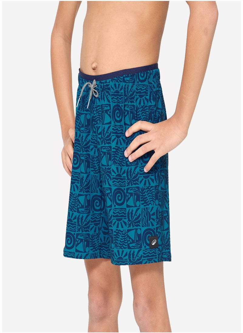 NABAIJI NABAIJI by DECATHLON, Boys' Long Swim Shorts 100 Atao Comfortable & Stretchable Blue  - Image 1