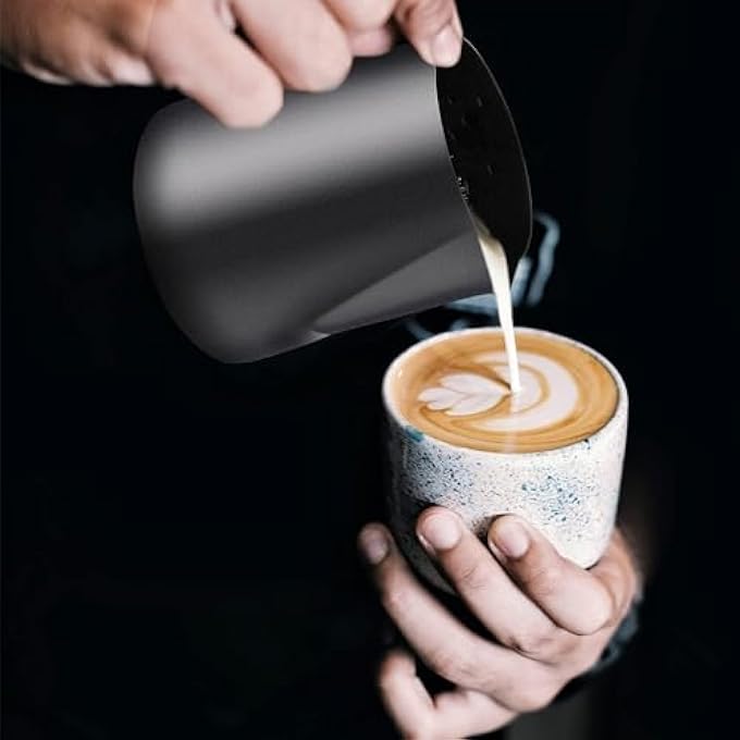 quxup Milk Frothing Pitcher 12Oz350Ml Stainless Steel Espresso Steaming Pitcher Coffee Milk Frother Cup With Decorating Art Pen For Espresso Machine Milk Frother Black - Image 4