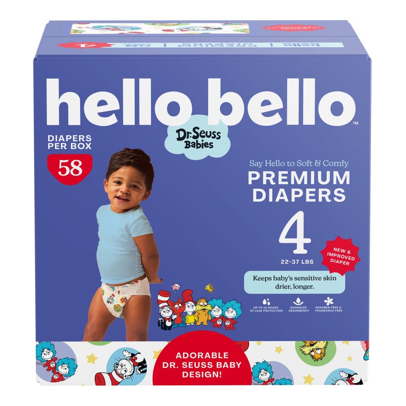 Hello Bello Dr. Seuss Babies Premium Diapers, Size 4, 58 Count: Softness & Protection for Sensitive Skin - Image 1