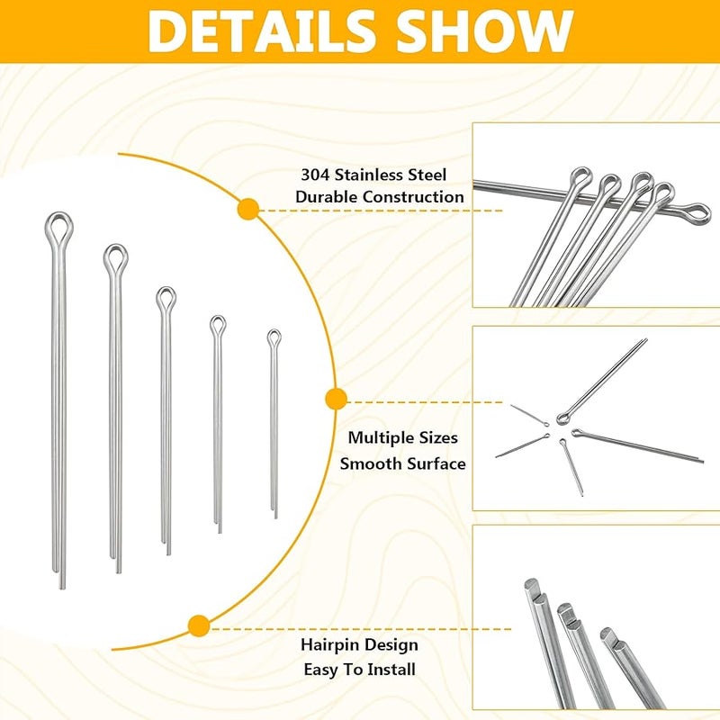 Aifeier ET 50 PCS Cotter Pin Kit, 5 Sizes 304 Stainless Steel Cotter Pin Clip Key Fastener Fitting Assortment Kit for Automotive, Mechanics, Trucks, Lawnmowers, Power Equipment, Small Engine Repairs - Image 3