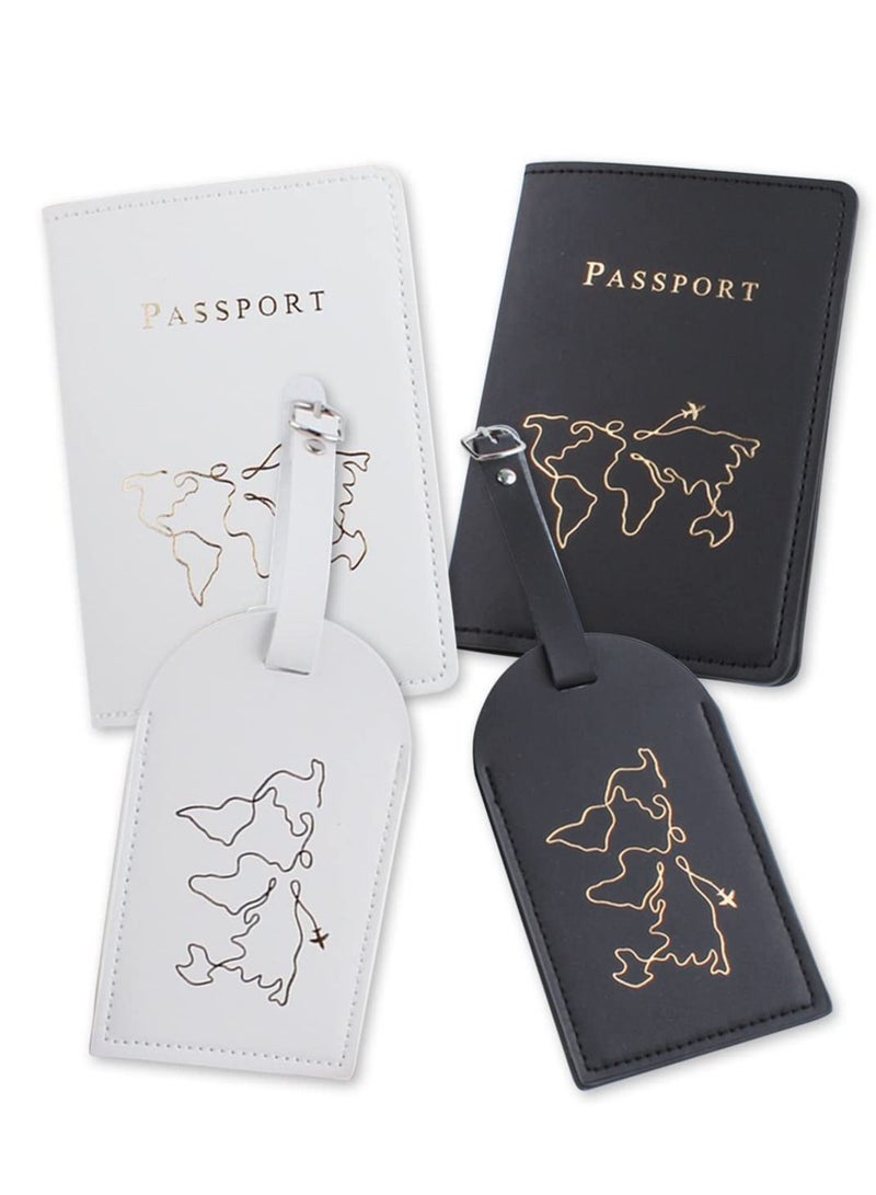 SYOSI 2 Pieces Passport Holder and 2 Pieces Luggage Tag Set,passport Holder Travel Suitcase Organizer Label Map PU Leather Id Bag Luggage Tag Set for Storing Passport Business Card Credit Card Boarding Pass  - Image 1