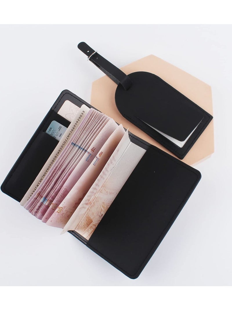 SYOSI 2 Pieces Passport Holder and 2 Pieces Luggage Tag Set,passport Holder Travel Suitcase Organizer Label Map PU Leather Id Bag Luggage Tag Set for Storing Passport Business Card Credit Card Boarding Pass  - Image 2