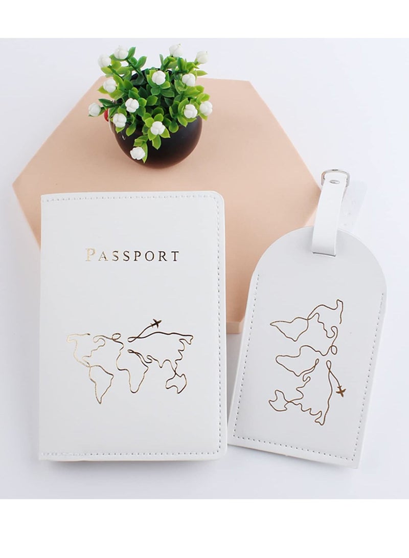 SYOSI 2 Pieces Passport Holder and 2 Pieces Luggage Tag Set,passport Holder Travel Suitcase Organizer Label Map PU Leather Id Bag Luggage Tag Set for Storing Passport Business Card Credit Card Boarding Pass  - Image 4